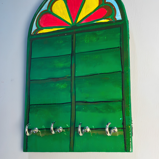 Hand-Painted Bengali Heritage Window Wooden Key Holder