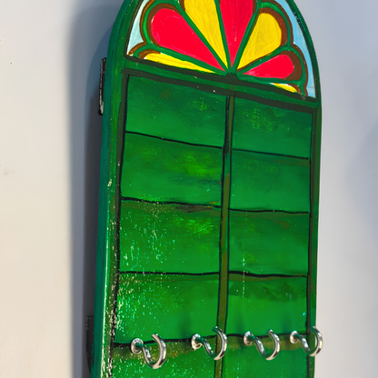 Hand-Painted Bengali Heritage Window Wooden Key Holder