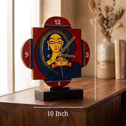 Wooden Table Clock - Jamini Roy Painting