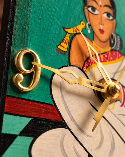 Wooden Table & Wall Clock Hand painted Rani Maa
