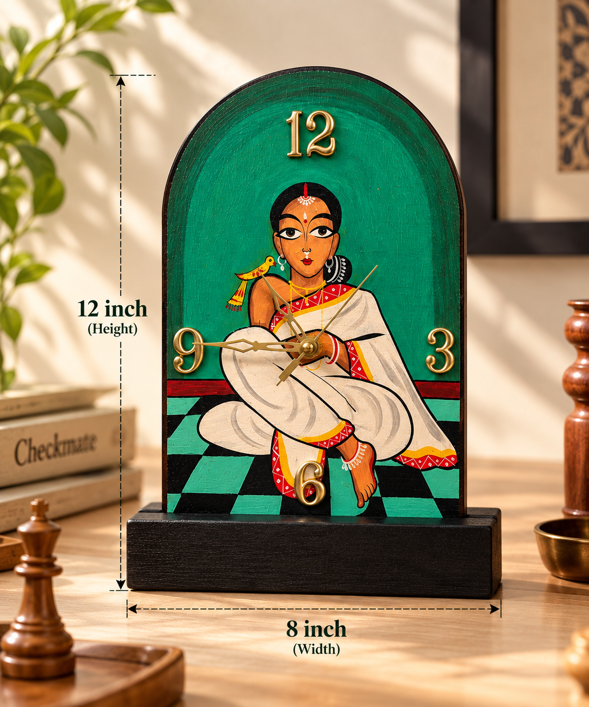 Wooden Table & Wall Clock Hand painted Rani Maa