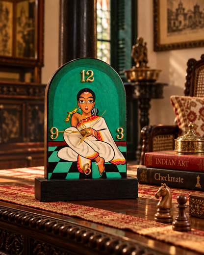 Wooden Table & Wall Clock Hand painted Rani Maa