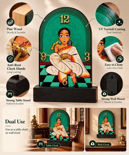 Wooden Table & Wall Clock Hand painted Rani Maa