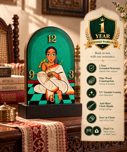 Wooden Table & Wall Clock Hand painted Rani Maa