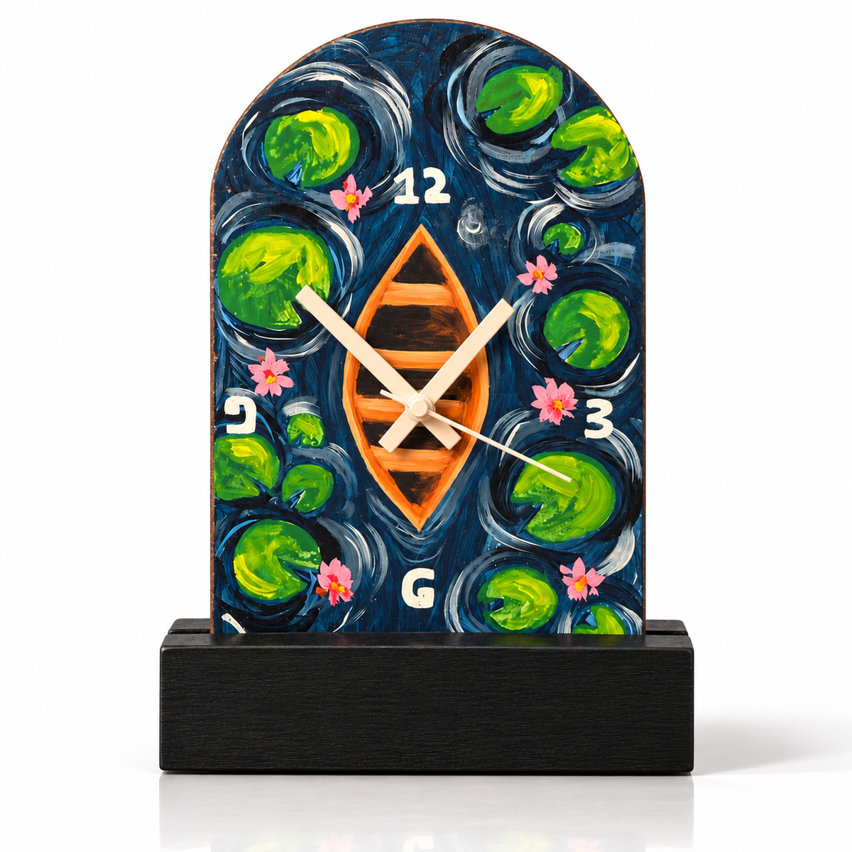 Wooden Desk & Wall Clock Hand Painted Boat