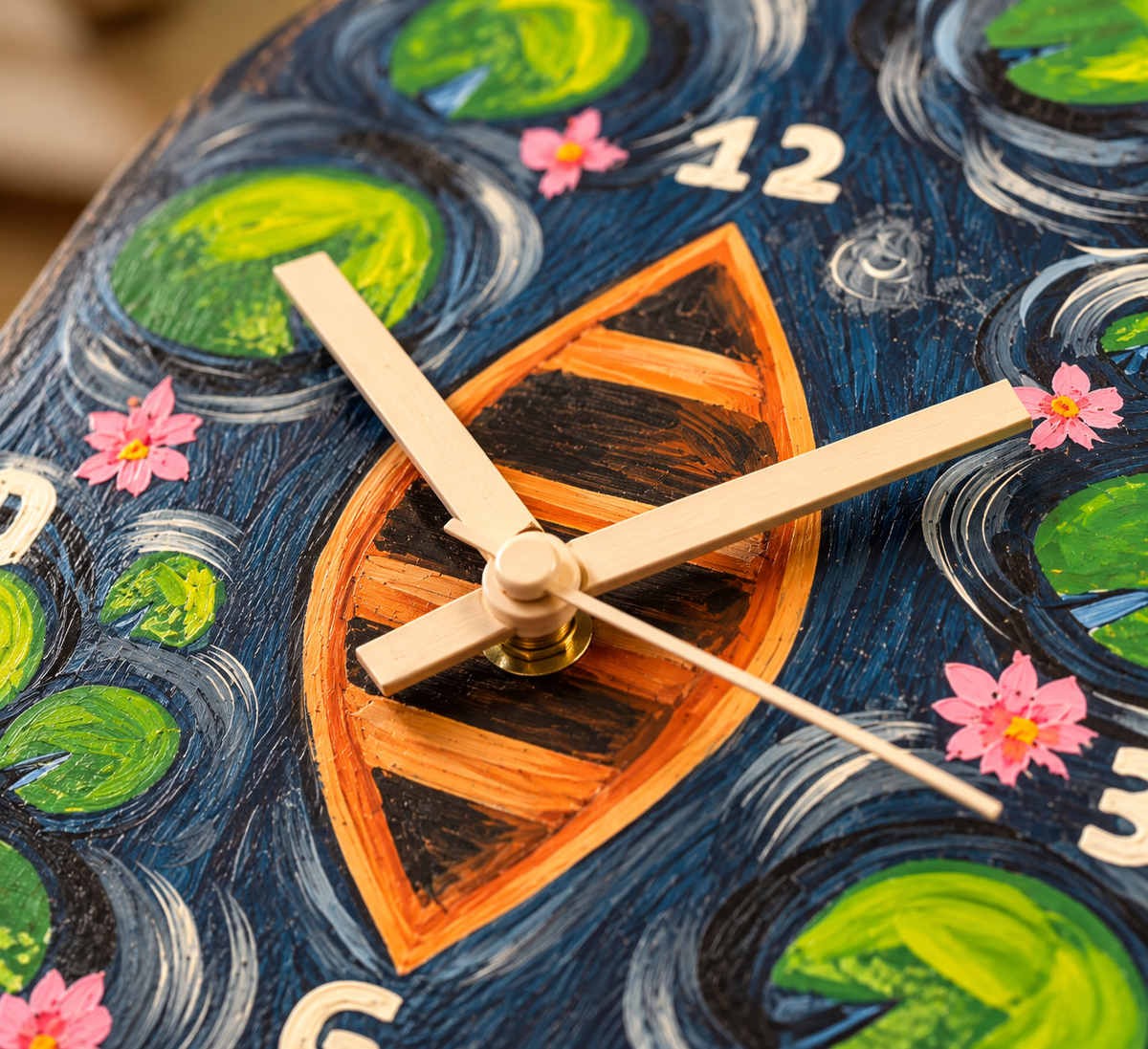 Wooden Desk & Wall Clock Hand Painted Boat