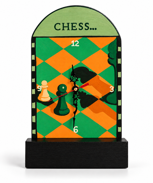 Wooden Table & Wall Clock Hand Crafted Chess Board