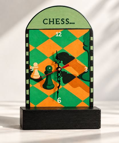 Wooden Table & Wall Clock Hand Crafted Chess Board