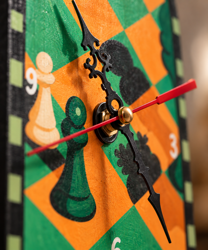Wooden Table & Wall Clock Hand Crafted Chess Board