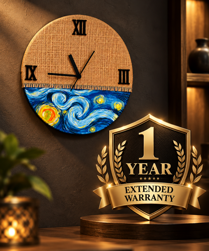 Wooden Handcrafted Jute Stiched Wall Clock Analog