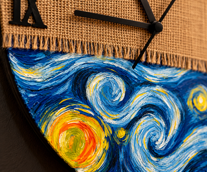 Wooden Handcrafted Jute Stiched Wall Clock Analog