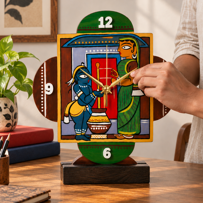 Wooden Table Clock - Jamini Roy Painting