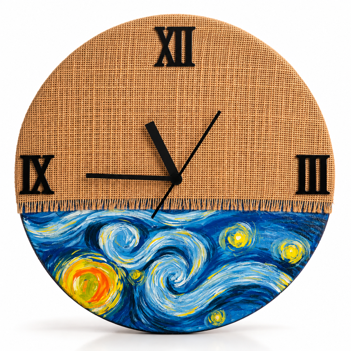 Wooden Handcrafted Jute Stiched Wall Clock Analog