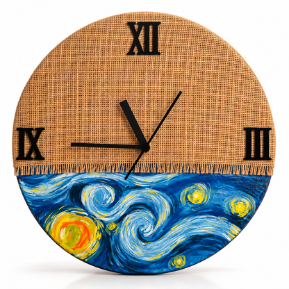 Wooden Handcrafted Jute Stiched Wall Clock Analog