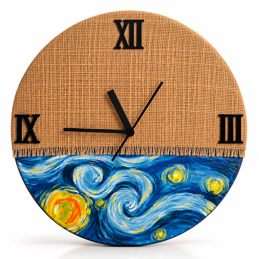 Wooden Handcrafted Jute Stiched Wall Clock Analog
