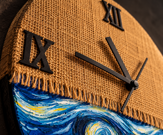 Wooden Handcrafted Jute Stiched Wall Clock Analog