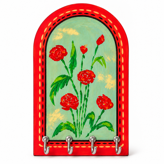 Wooden Key Holder Hand painted Kantha Embroidery