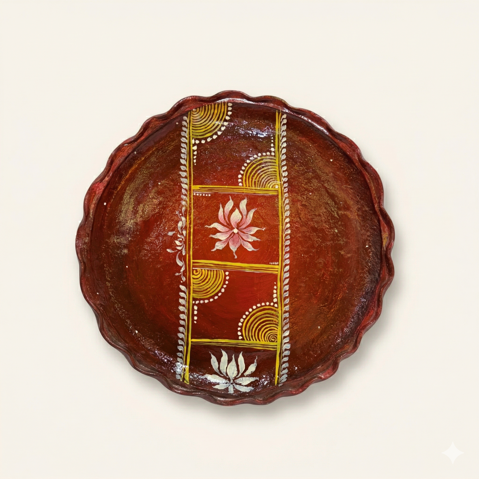 Decorative ceramic plate with floral patterns on a beige background