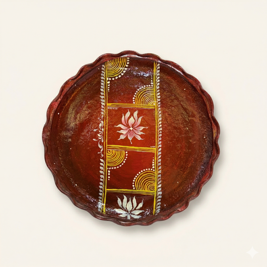 Decorative ceramic plate with floral patterns on a beige background