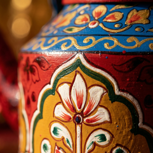 Vintage Rajasthani Art Decorative Teapot – Handpainted Folk Art Alumunium Tea Kettle