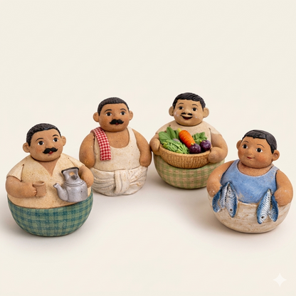 Kolkata Chronicles Miniature Figurine Set – Handcrafted Bengal Heritage Clay Art Gift Set