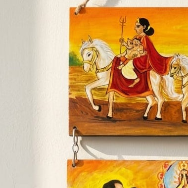 Wooden Wall Hanging Handpainted Durga Pujo Series Maa Aschen