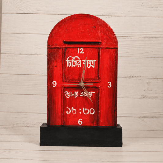 Wooden Table Clock Hand Crafted Heritage Letter Box