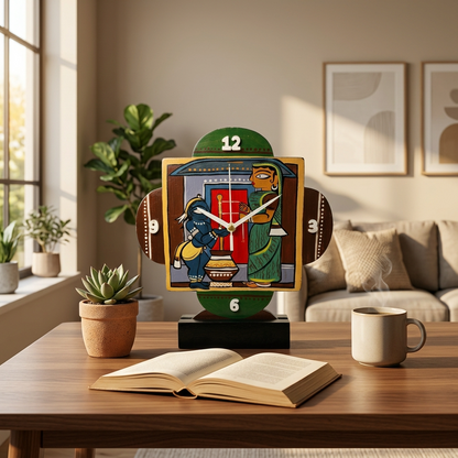 Jamini Roy Inspired Handcrafted Wooden Desk Clock