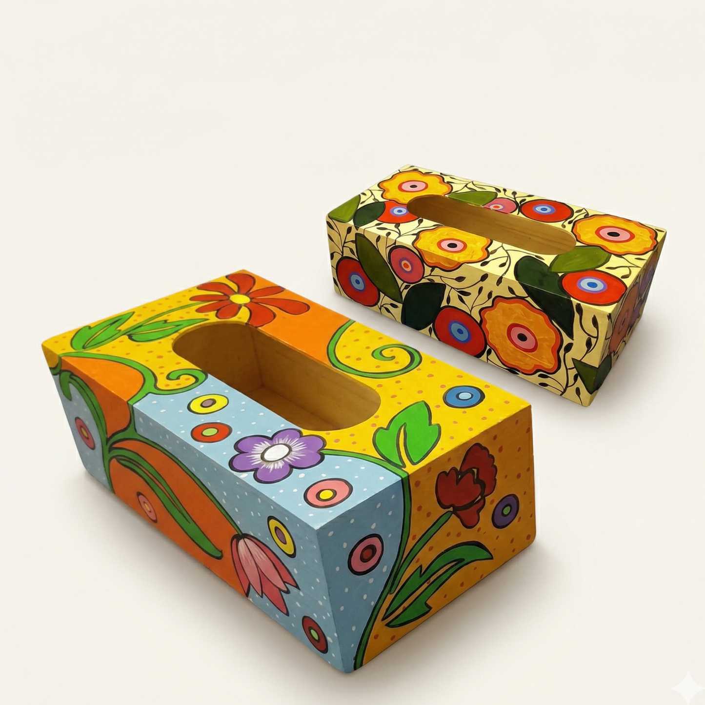 Rangriti Folk Art Tissue Holder – Handpainted Wooden Tissue Box for Home Decor