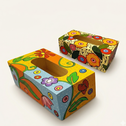 Rangriti Folk Art Tissue Holder – Handpainted Wooden Tissue Box for Home Decor