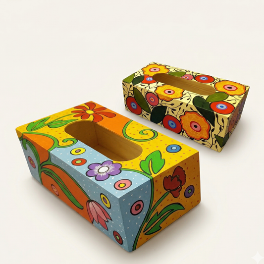 Rangriti Folk Art Tissue Holder – Handpainted Wooden Tissue Box for Home Decor