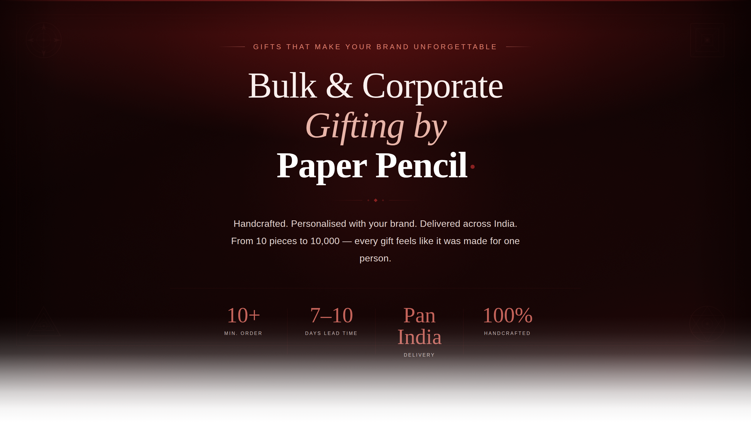 Promotional text for bulk and corporate gifting by Paper Pencil on a dark background