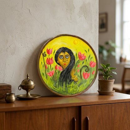 Indian Folk Art Hand Painted Wall Plaque – Handcrafted Wooden Decor for Home & Gifting