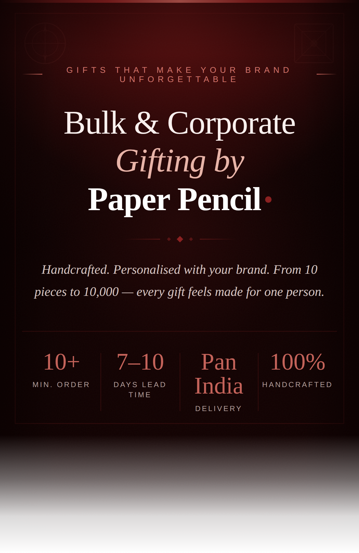 Promotional text for bulk and corporate gifting by Paper Pencil on a dark background