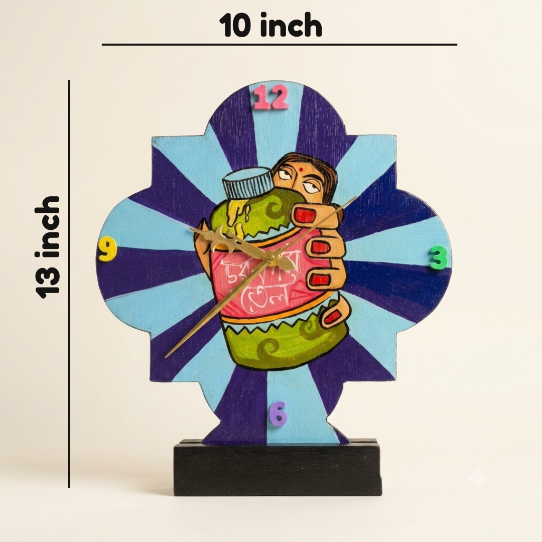 Size guide showing 13 x 10 inch for wooden table clock