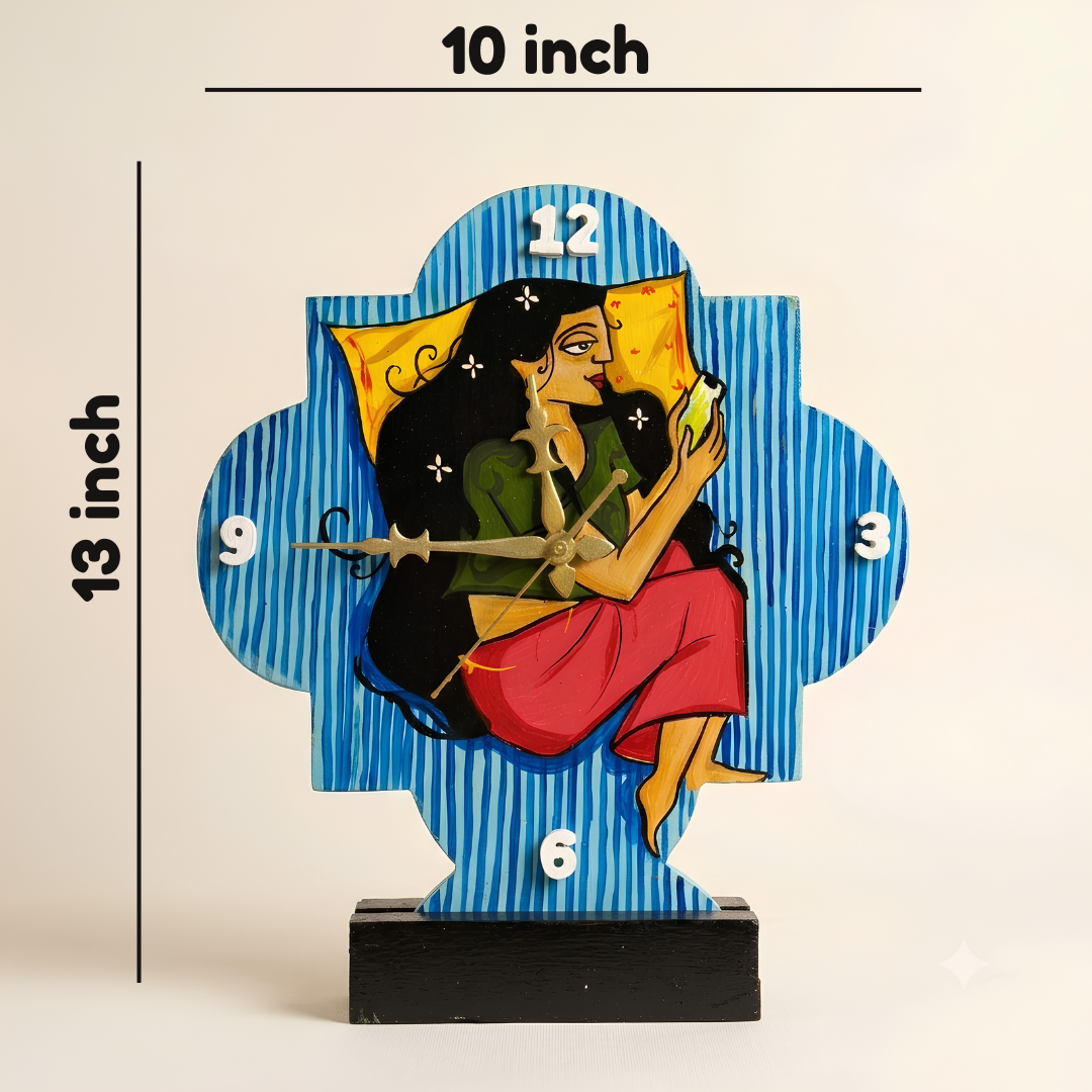 Size guide showing 13 x 10 inch for wooden table clock