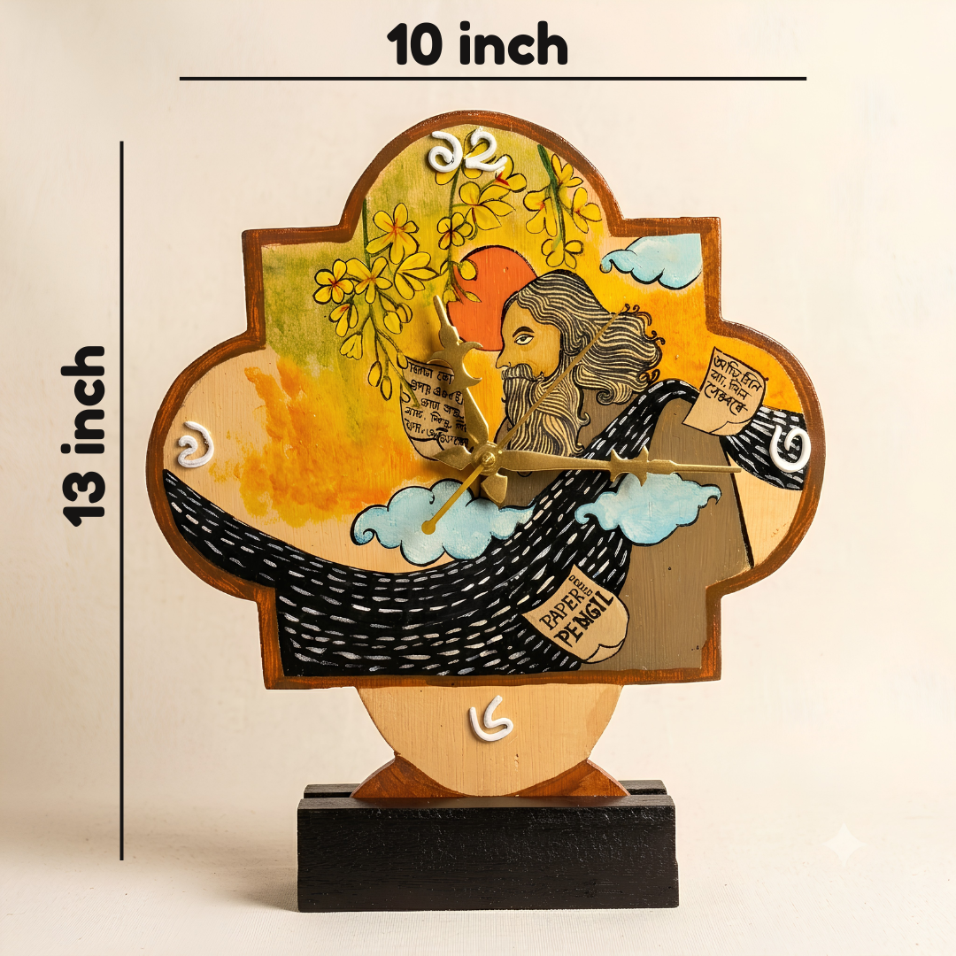 Size guide showing 13 x 10 inch for wooden table clock