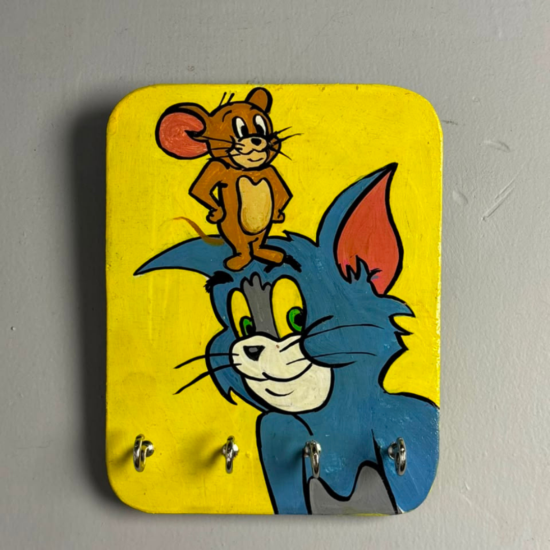 wooden wall hanging displayed in wall to showcase as a key holder 